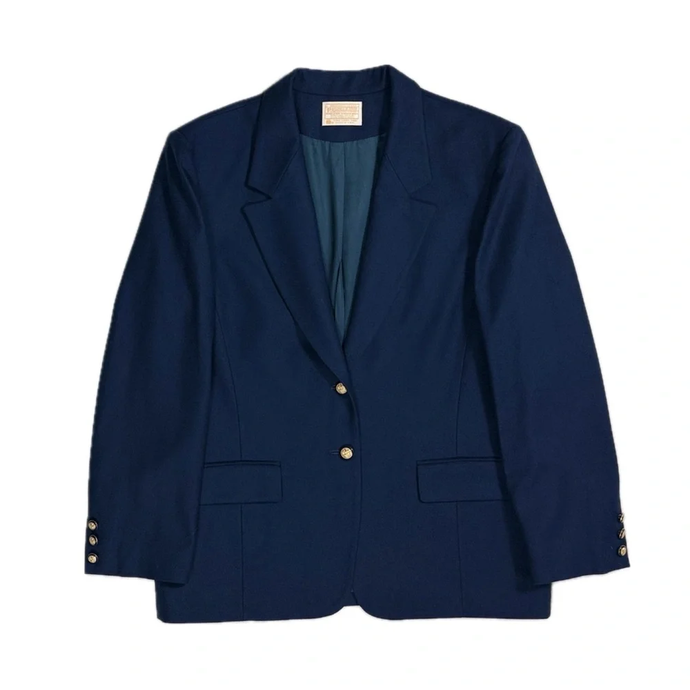 Vtg 70s Pendleton USA Made Woolmark virgin wool navy blazer‎ coat women 16